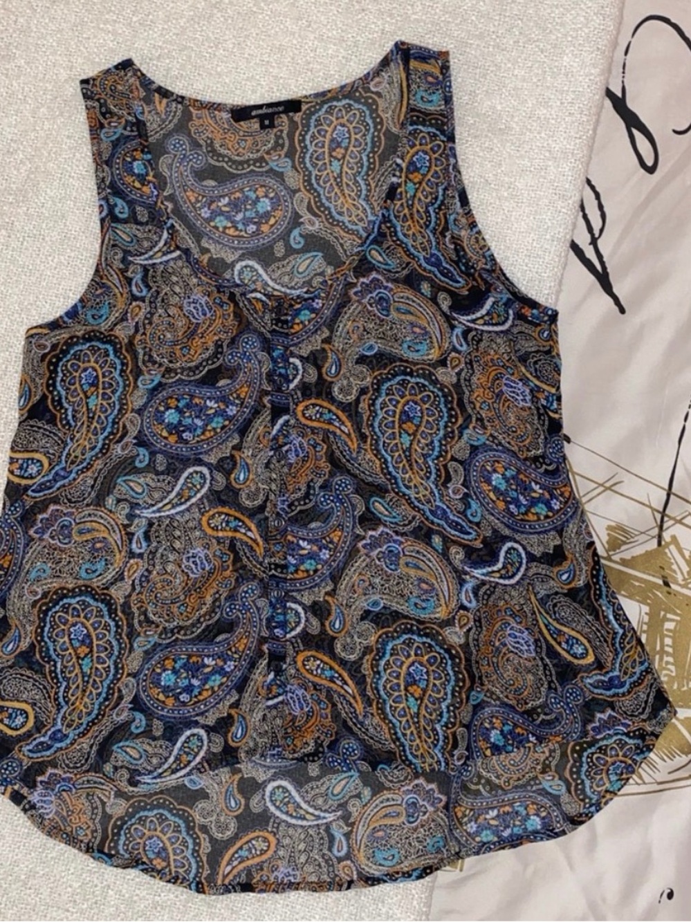 Paisley Sleeveless Blouse - Blue & Brown